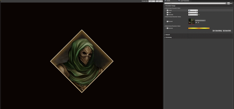 Locked state overlay controlled via scalar parameter